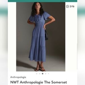 Anthropologie The Somerset Tiered Maxi Dress in Dusty Blue